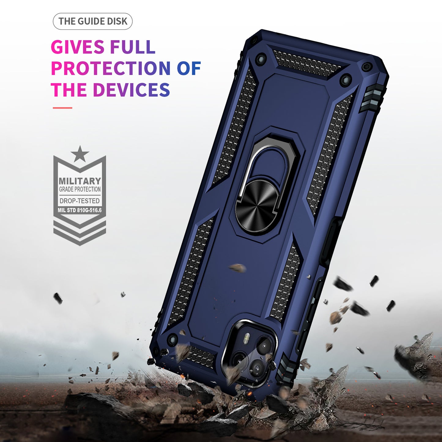 Anti-Drop Hard PC Soft TPU Shockproof Protective Case with Ring Kickstand Work with Magnetic Car Mount for Motorola Moto G50 5G