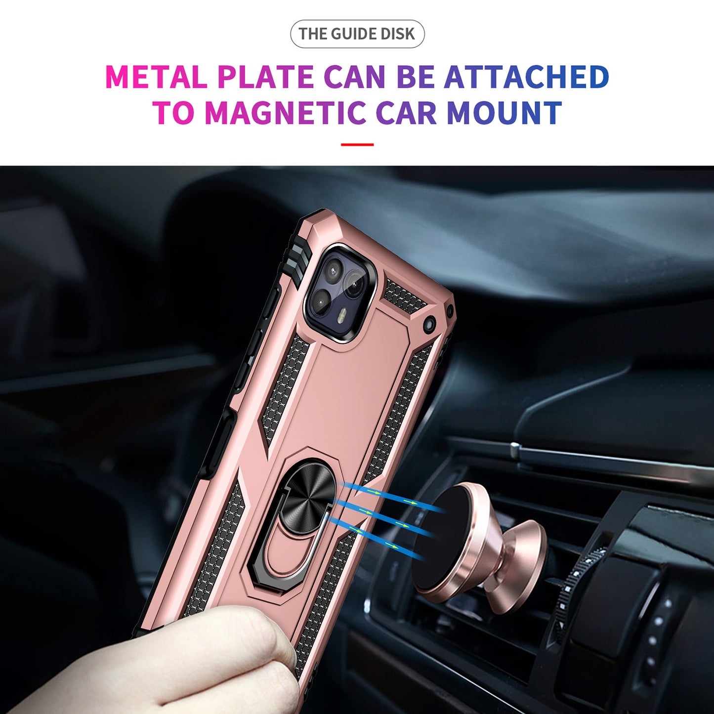 Anti-Drop Hard PC Soft TPU Shockproof Protective Case with Ring Kickstand Work with Magnetic Car Mount for Motorola Moto G50 5G