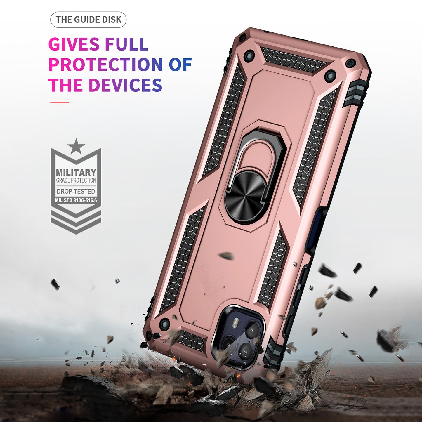 Anti-Drop Hard PC Soft TPU Shockproof Protective Case with Ring Kickstand Work with Magnetic Car Mount for Motorola Moto G50 5G