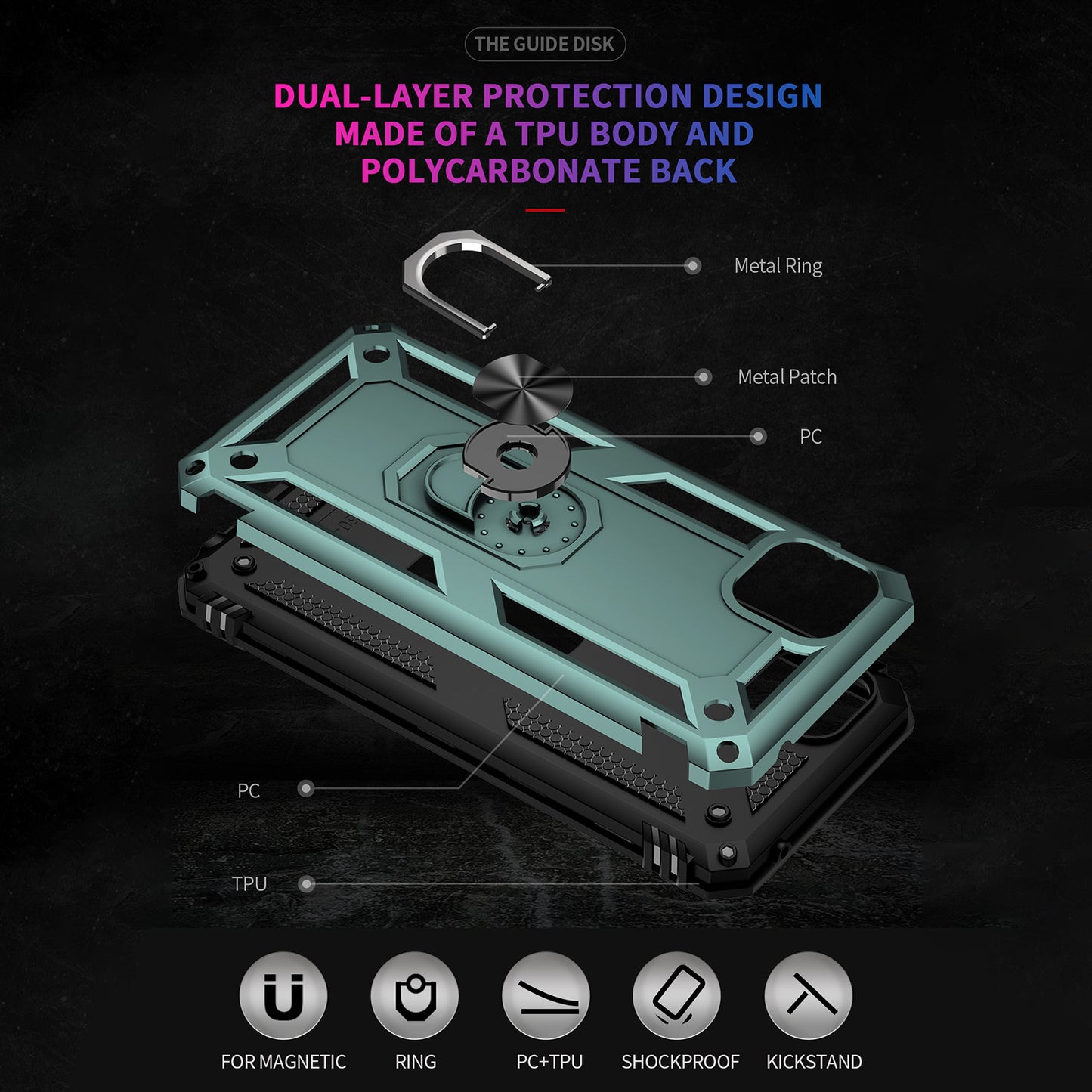 Anti-Drop Hard PC Soft TPU Shockproof Protective Case with Ring Kickstand Work with Magnetic Car Mount for Motorola Moto G50 5G