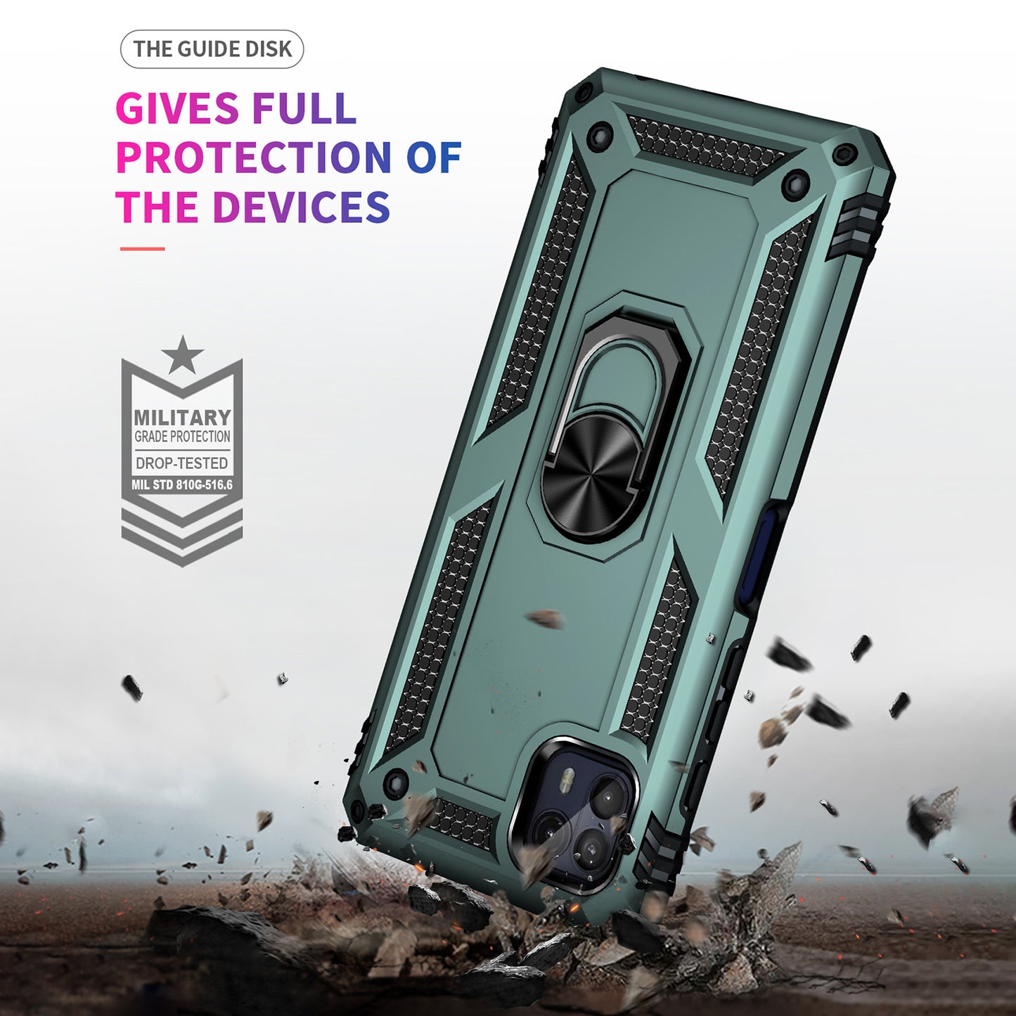 Anti-Drop Hard PC Soft TPU Shockproof Protective Case with Ring Kickstand Work with Magnetic Car Mount for Motorola Moto G50 5G