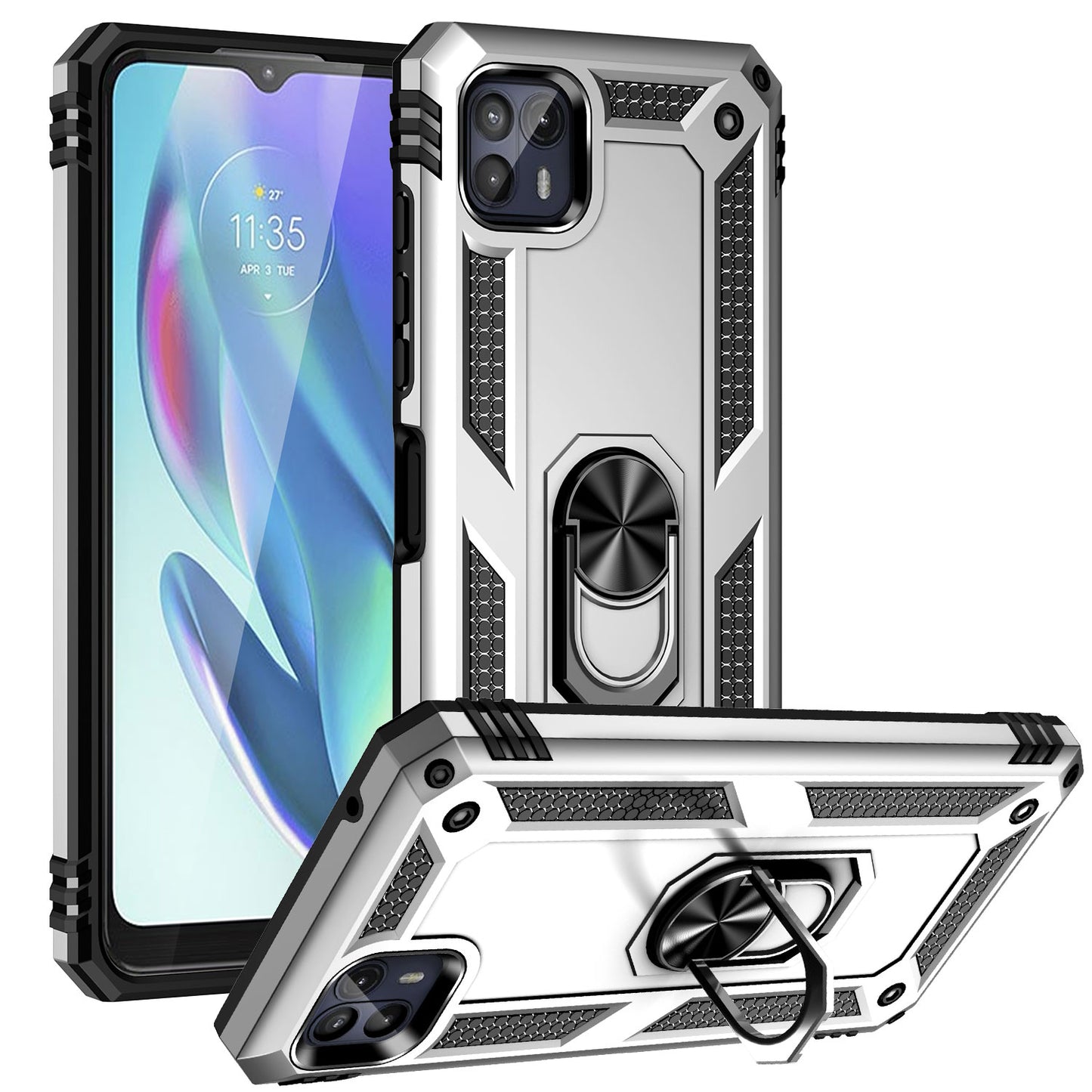 Anti-Drop Hard PC Soft TPU Shockproof Protective Case with Ring Kickstand Work with Magnetic Car Mount for Motorola Moto G50 5G