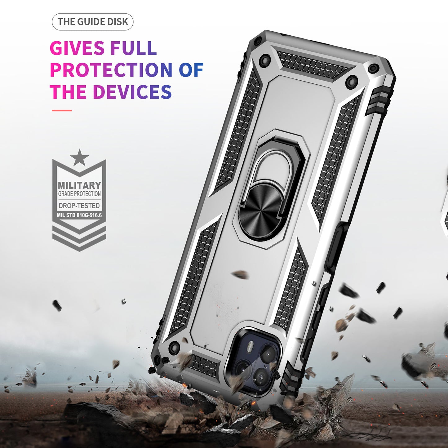 Anti-Drop Hard PC Soft TPU Shockproof Protective Case with Ring Kickstand Work with Magnetic Car Mount for Motorola Moto G50 5G