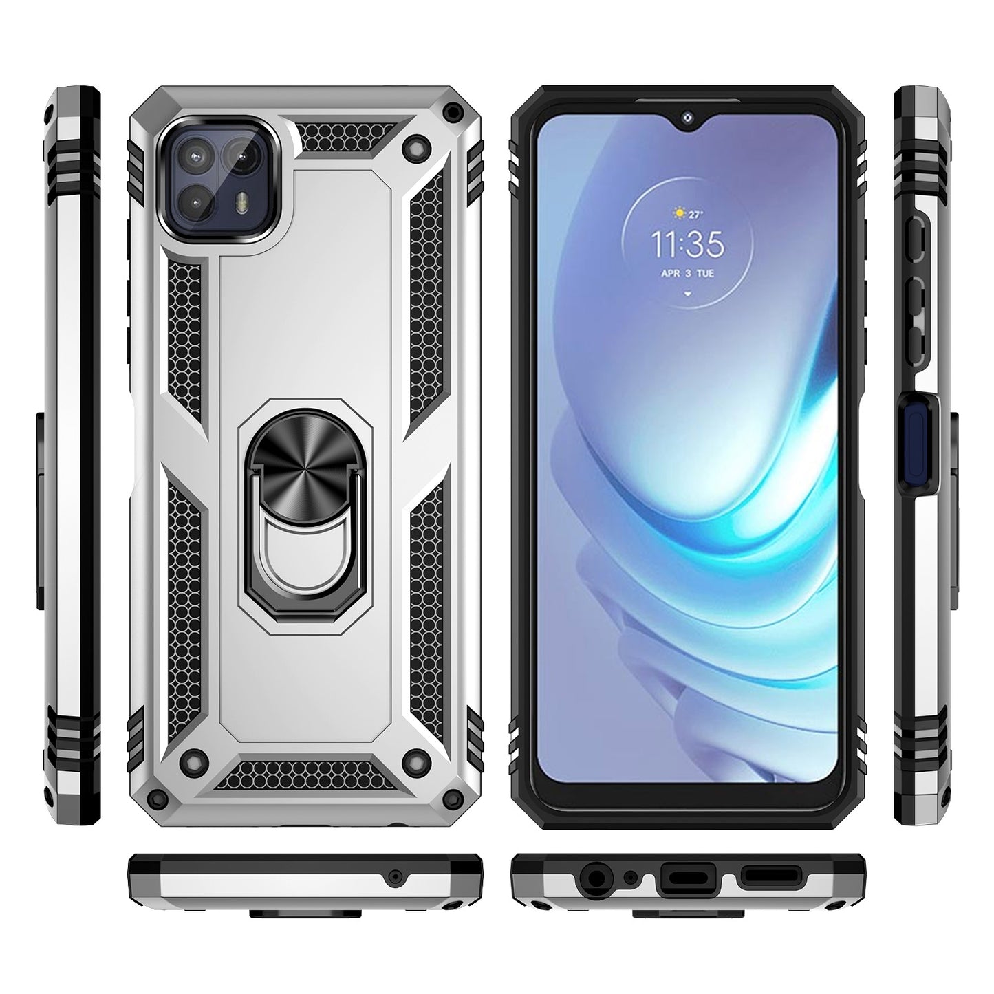 Anti-Drop Hard PC Soft TPU Shockproof Protective Case with Ring Kickstand Work with Magnetic Car Mount for Motorola Moto G50 5G