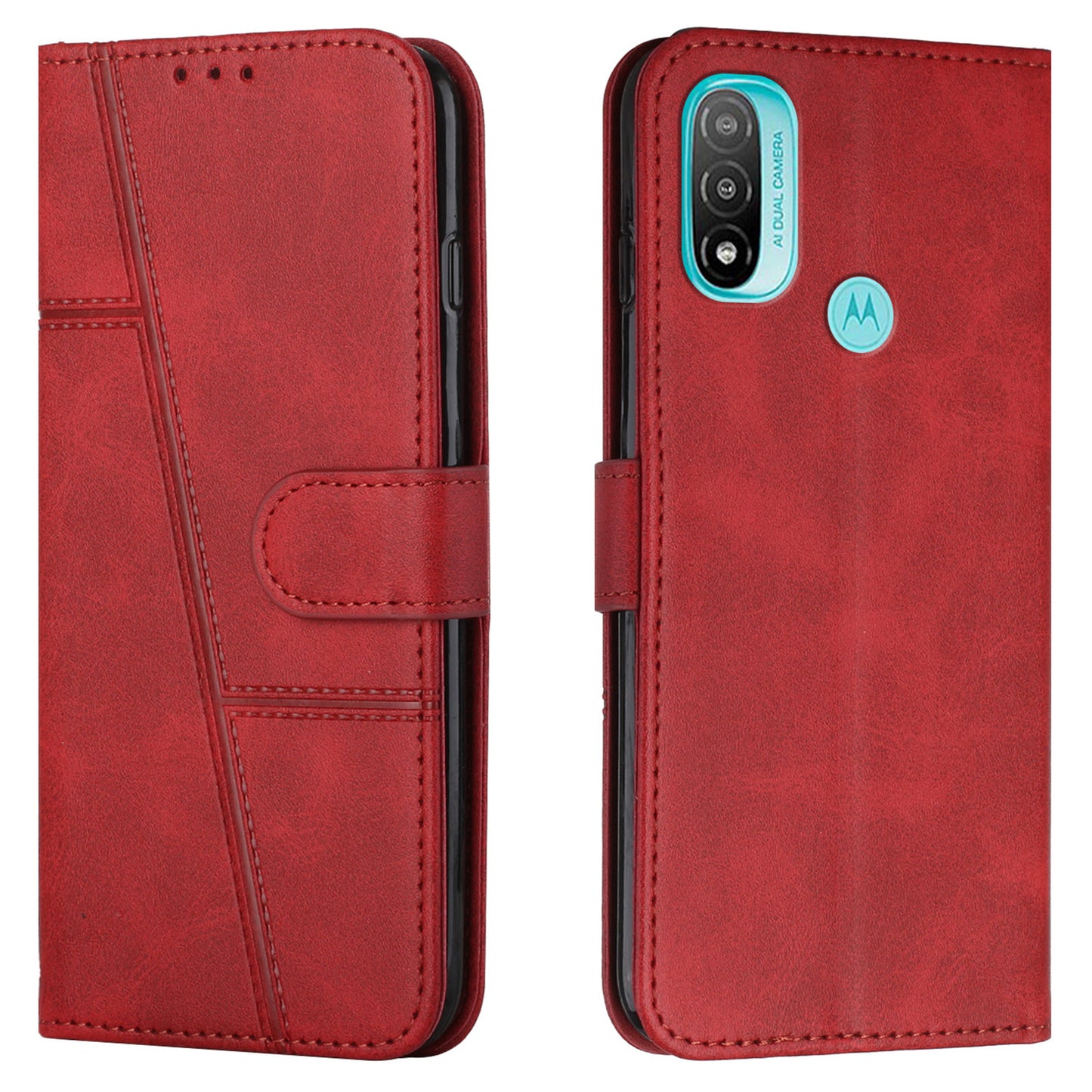 PU Leather Stand Shock Absorption Phone Case Wallet Protective Cover with Hand Strap for Motorola Moto E20/E30/E40