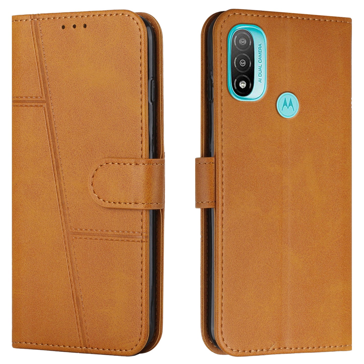 PU Leather Stand Shock Absorption Phone Case Wallet Protective Cover with Hand Strap for Motorola Moto E20/E30/E40