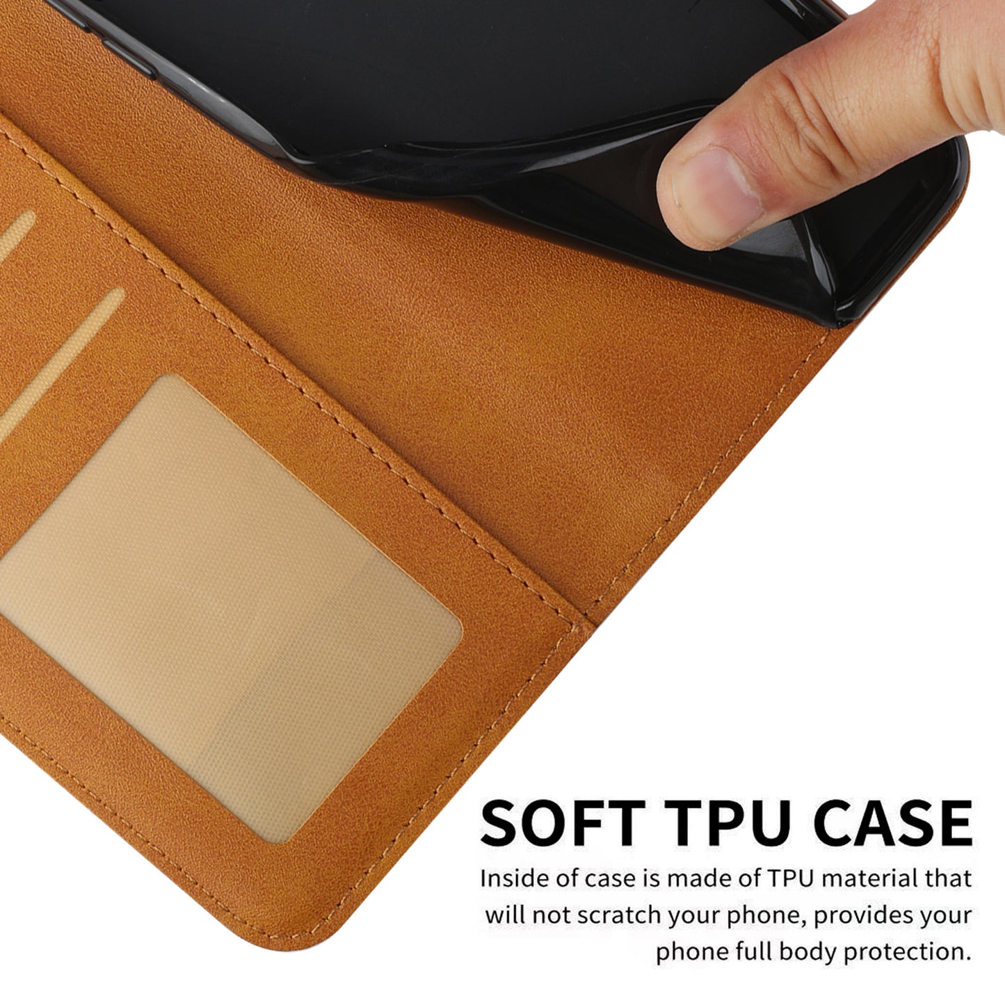 PU Leather Stand Shock Absorption Phone Case Wallet Protective Cover with Hand Strap for Motorola Moto E20/E30/E40