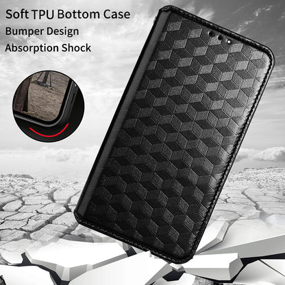 Imprinting 3D Rhombus Pattern Magnetic Auto-absorbed Leather Stand Wallet Phone Case for Motorola Moto G10/G20/G30/G10 Power