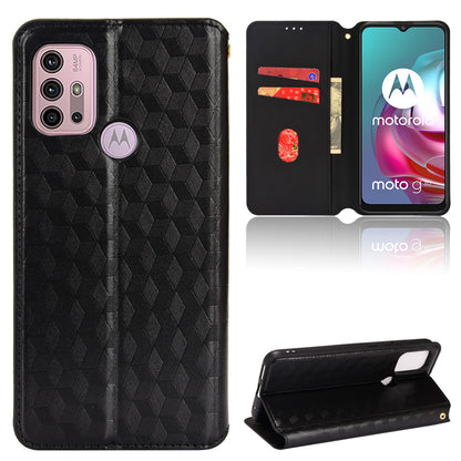 Imprinting 3D Rhombus Pattern Magnetic Auto-absorbed Leather Stand Wallet Phone Case for Motorola Moto G10/G20/G30/G10 Power