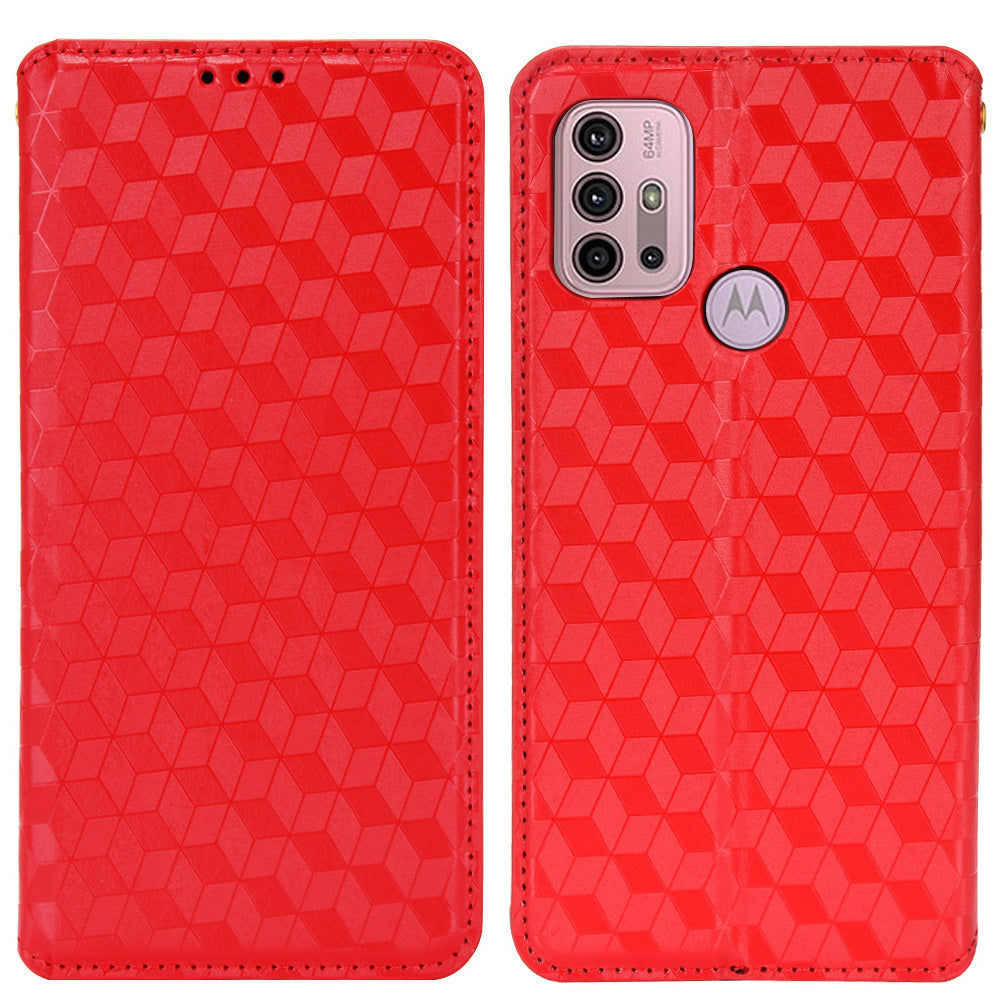 Imprinting 3D Rhombus Pattern Magnetic Auto-absorbed Leather Stand Wallet Phone Case for Motorola Moto G10/G20/G30/G10 Power