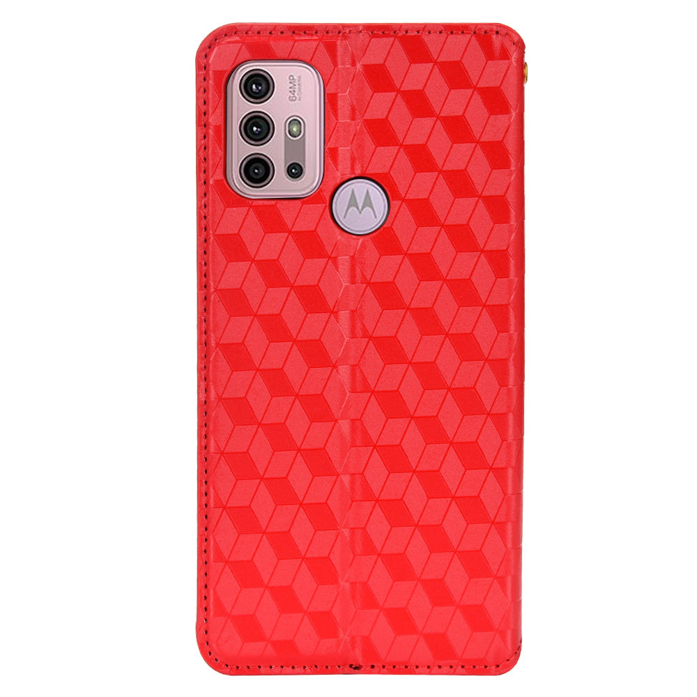 Imprinting 3D Rhombus Pattern Magnetic Auto-absorbed Leather Stand Wallet Phone Case for Motorola Moto G10/G20/G30/G10 Power