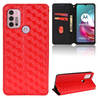 Imprinting 3D Rhombus Pattern Magnetic Auto-absorbed Leather Stand Wallet Phone Case for Motorola Moto G10/G20/G30/G10 Power