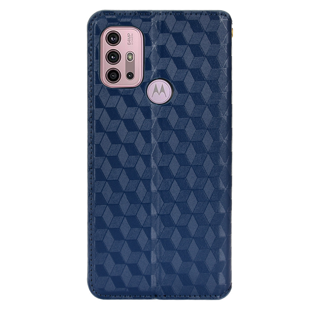 Imprinting 3D Rhombus Pattern Magnetic Auto-absorbed Leather Stand Wallet Phone Case for Motorola Moto G10/G20/G30/G10 Power