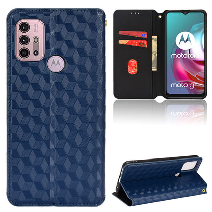 Imprinting 3D Rhombus Pattern Magnetic Auto-absorbed Leather Stand Wallet Phone Case for Motorola Moto G10/G20/G30/G10 Power