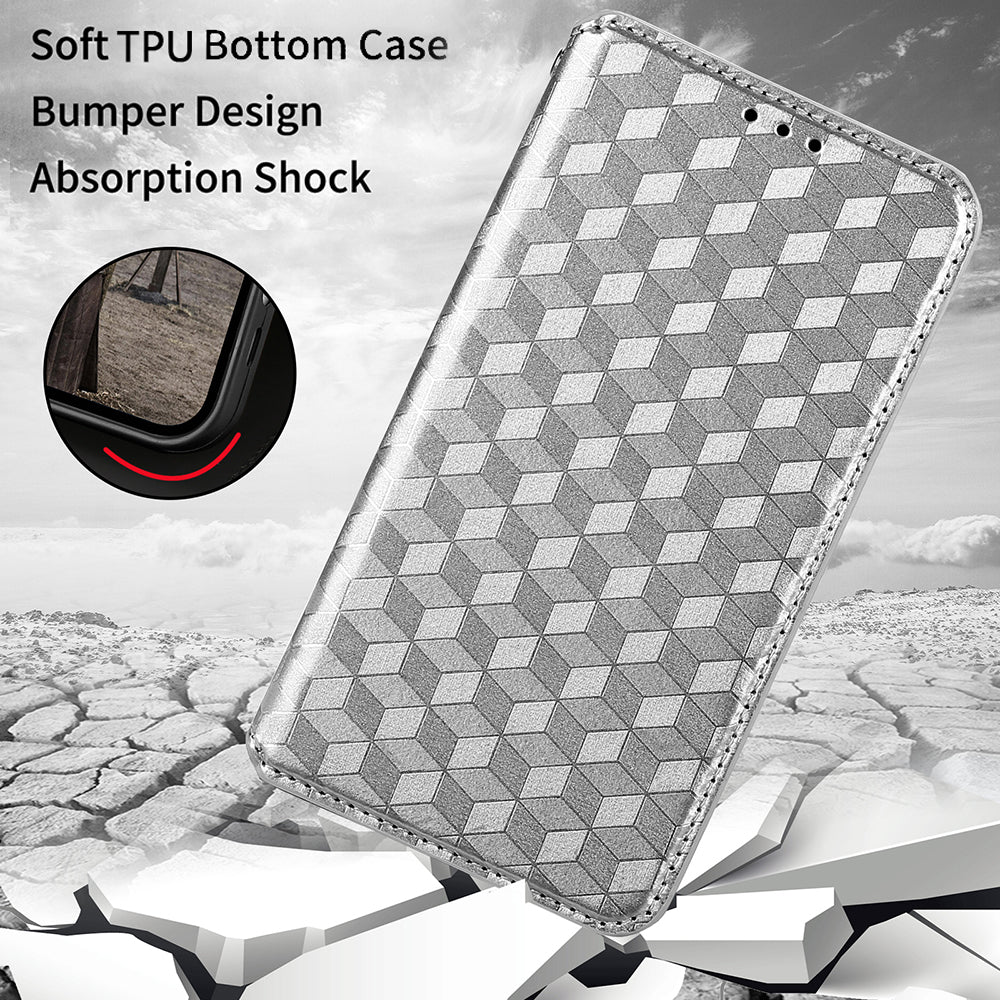 Imprinting 3D Rhombus Pattern Magnetic Auto-absorbed Leather Stand Wallet Phone Case for Motorola Moto G10/G20/G30/G10 Power