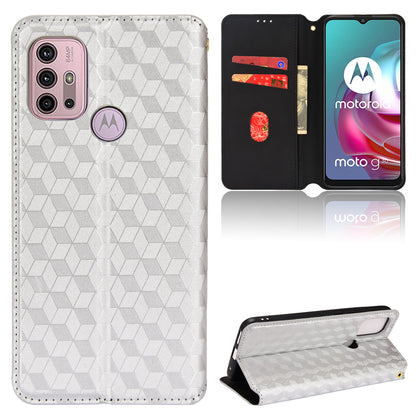 Imprinting 3D Rhombus Pattern Magnetic Auto-absorbed Leather Stand Wallet Phone Case for Motorola Moto G10/G20/G30/G10 Power