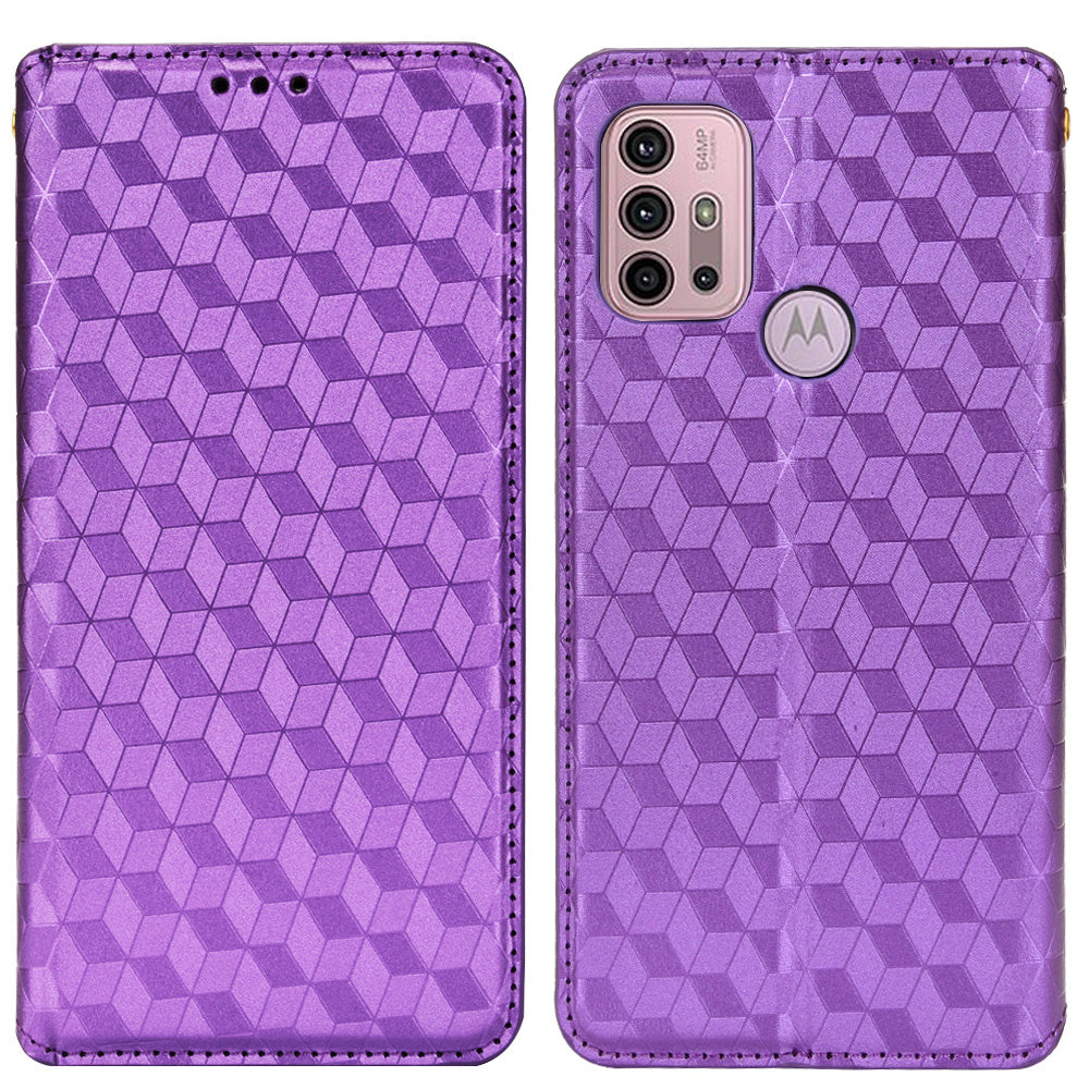 Imprinting 3D Rhombus Pattern Magnetic Auto-absorbed Leather Stand Wallet Phone Case for Motorola Moto G10/G20/G30/G10 Power