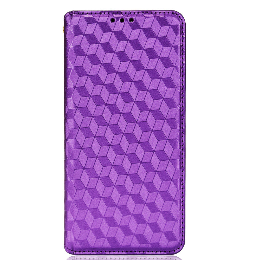 Imprinting 3D Rhombus Pattern Magnetic Auto-absorbed Leather Stand Wallet Phone Case for Motorola Moto G10/G20/G30/G10 Power