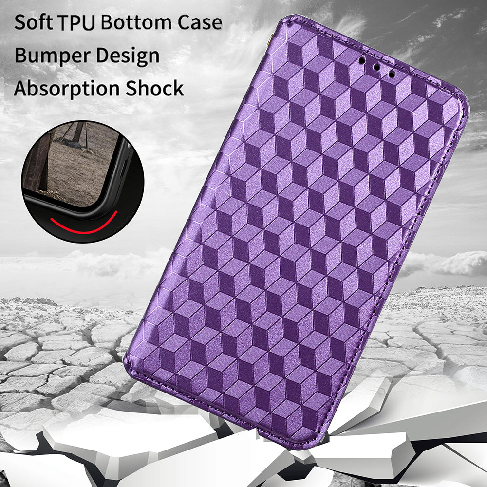 Imprinting 3D Rhombus Pattern Magnetic Auto-absorbed Leather Stand Wallet Phone Case for Motorola Moto G10/G20/G30/G10 Power