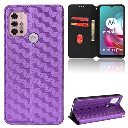 Imprinting 3D Rhombus Pattern Magnetic Auto-absorbed Leather Stand Wallet Phone Case for Motorola Moto G10/G20/G30/G10 Power