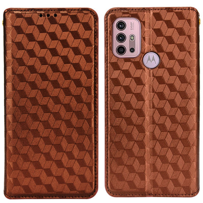 Imprinting 3D Rhombus Pattern Magnetic Auto-absorbed Leather Stand Wallet Phone Case for Motorola Moto G10/G20/G30/G10 Power