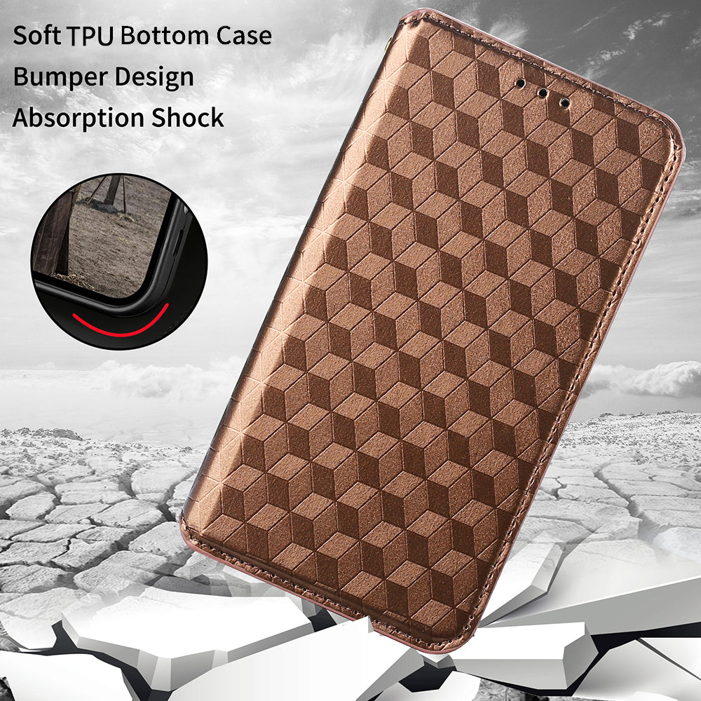 Imprinting 3D Rhombus Pattern Magnetic Auto-absorbed Leather Stand Wallet Phone Case for Motorola Moto G10/G20/G30/G10 Power