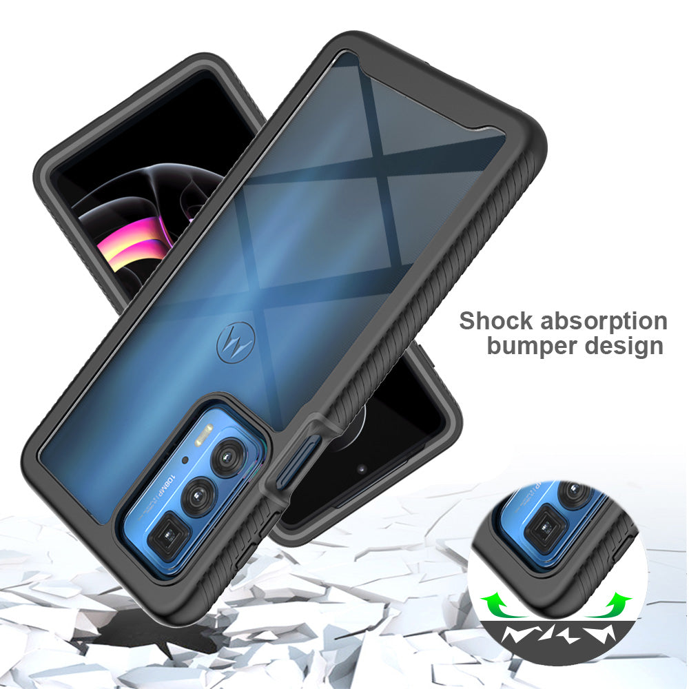 For Motorola Edge 20 Pro Well-protected Stylish PC+TPU Hybrid Phone Case Cover with Anti-scratch PET Screen Protector