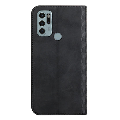 Skin-touch Well-protected Auto-absorbed Magnetic Closure Rhombus Pattern Leather Phone Cover with Stand for Motorola Moto G60S