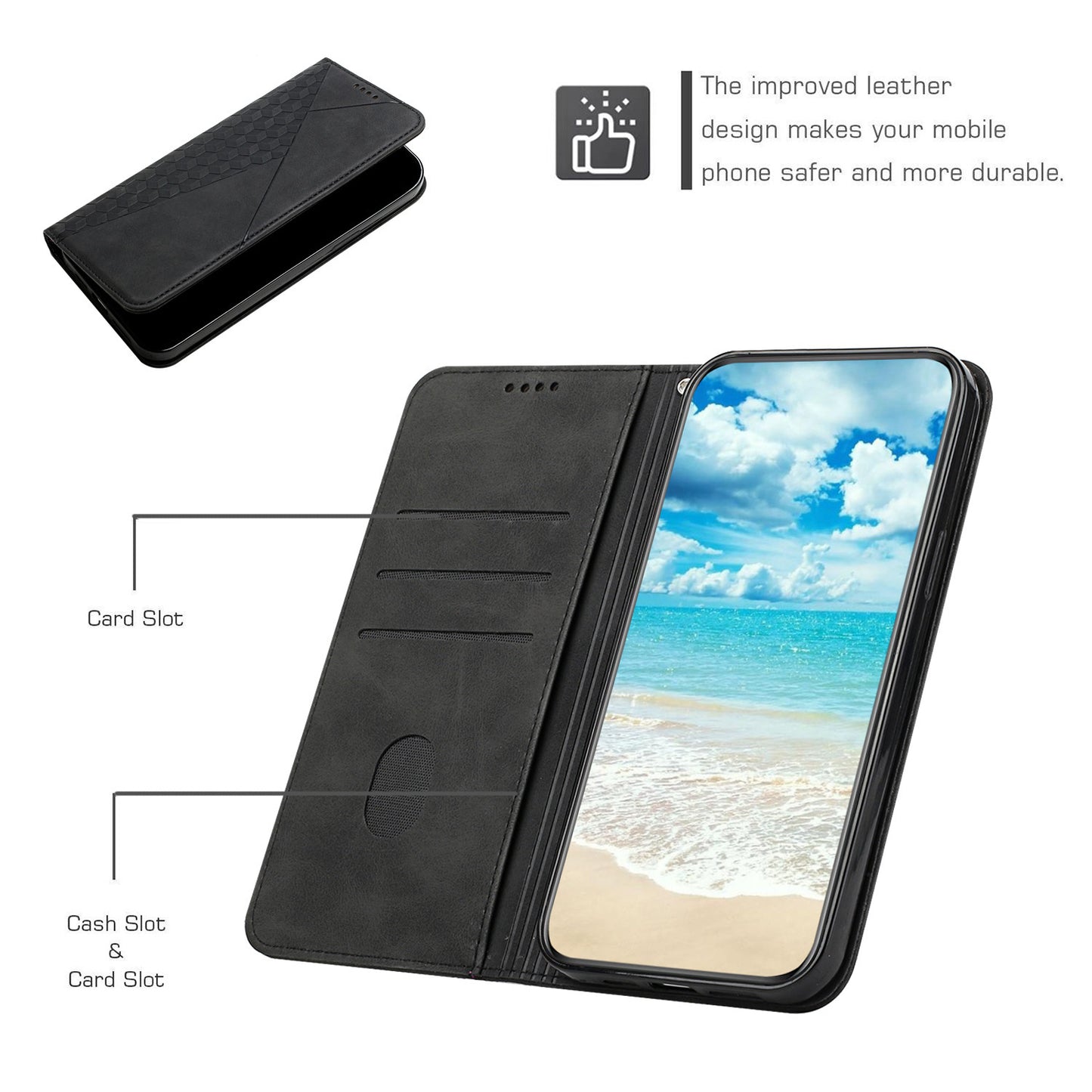 Skin-touch Well-protected Auto-absorbed Magnetic Closure Rhombus Pattern Leather Phone Cover with Stand for Motorola Moto G60S