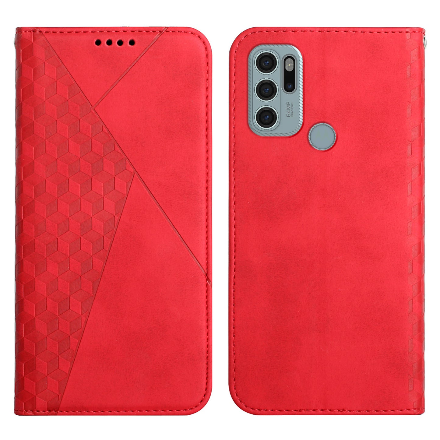 Skin-touch Well-protected Auto-absorbed Magnetic Closure Rhombus Pattern Leather Phone Cover with Stand for Motorola Moto G60S