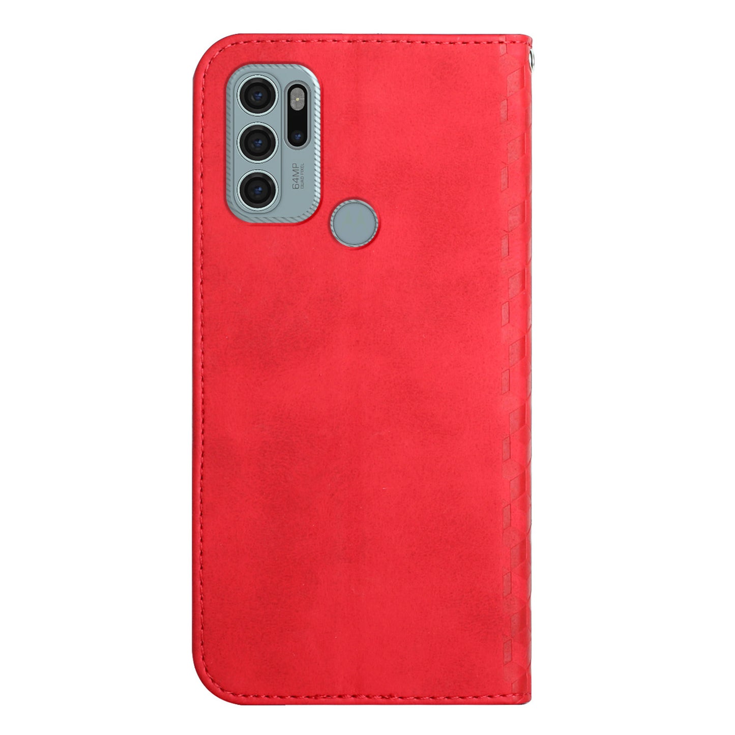 Skin-touch Well-protected Auto-absorbed Magnetic Closure Rhombus Pattern Leather Phone Cover with Stand for Motorola Moto G60S