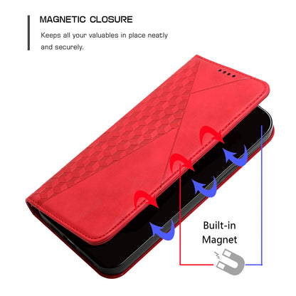 Skin-touch Well-protected Auto-absorbed Magnetic Closure Rhombus Pattern Leather Phone Cover with Stand for Motorola Moto G60S