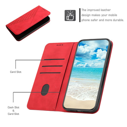 Skin-touch Well-protected Auto-absorbed Magnetic Closure Rhombus Pattern Leather Phone Cover with Stand for Motorola Moto G60S