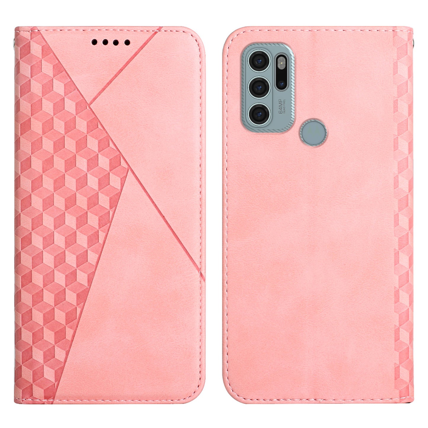 Skin-touch Well-protected Auto-absorbed Magnetic Closure Rhombus Pattern Leather Phone Cover with Stand for Motorola Moto G60S