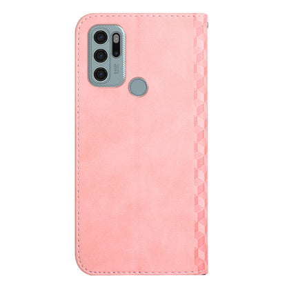 Skin-touch Well-protected Auto-absorbed Magnetic Closure Rhombus Pattern Leather Phone Cover with Stand for Motorola Moto G60S