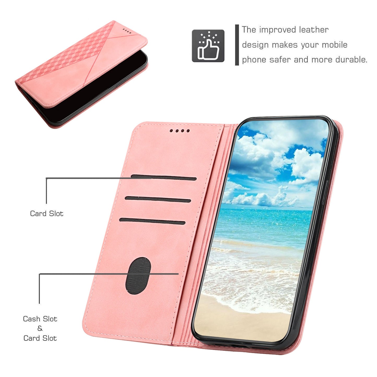 Skin-touch Well-protected Auto-absorbed Magnetic Closure Rhombus Pattern Leather Phone Cover with Stand for Motorola Moto G60S