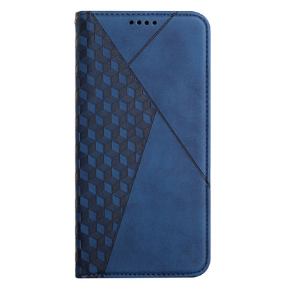 Skin-touch Well-protected Auto-absorbed Magnetic Closure Rhombus Pattern Leather Phone Cover with Stand for Motorola Moto G60S