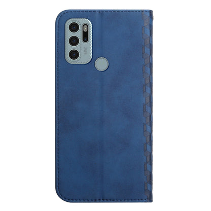 Skin-touch Well-protected Auto-absorbed Magnetic Closure Rhombus Pattern Leather Phone Cover with Stand for Motorola Moto G60S