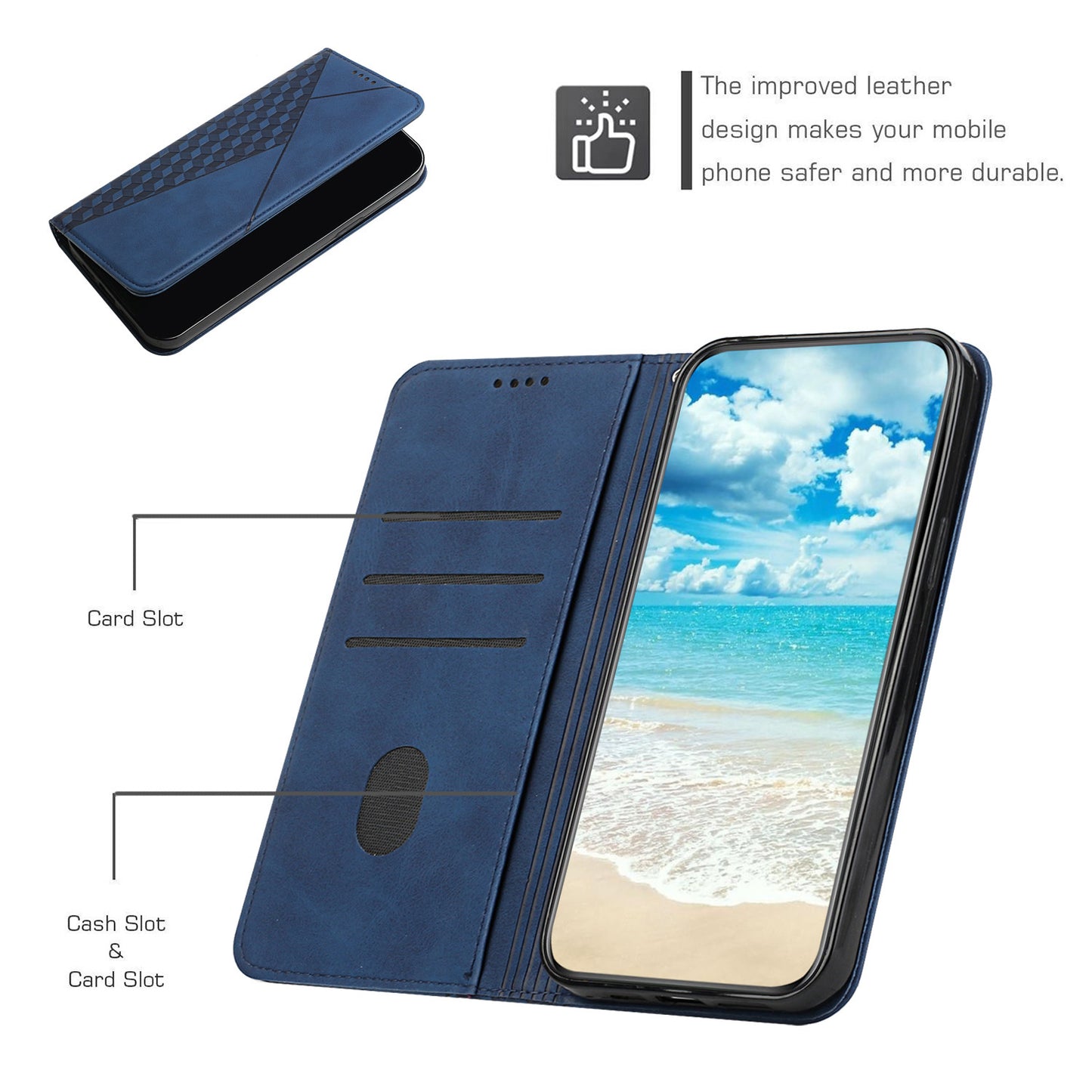 Skin-touch Well-protected Auto-absorbed Magnetic Closure Rhombus Pattern Leather Phone Cover with Stand for Motorola Moto G60S