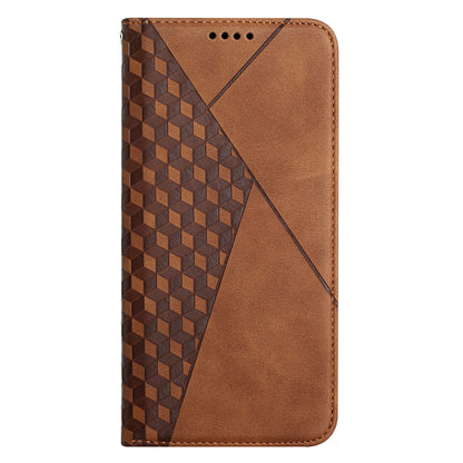 Skin-touch Well-protected Auto-absorbed Magnetic Closure Rhombus Pattern Leather Phone Cover with Stand for Motorola Moto G60S