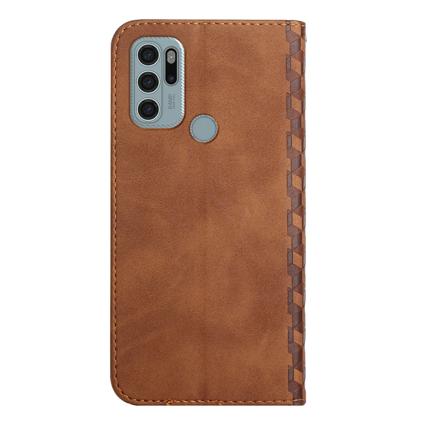 Skin-touch Well-protected Auto-absorbed Magnetic Closure Rhombus Pattern Leather Phone Cover with Stand for Motorola Moto G60S