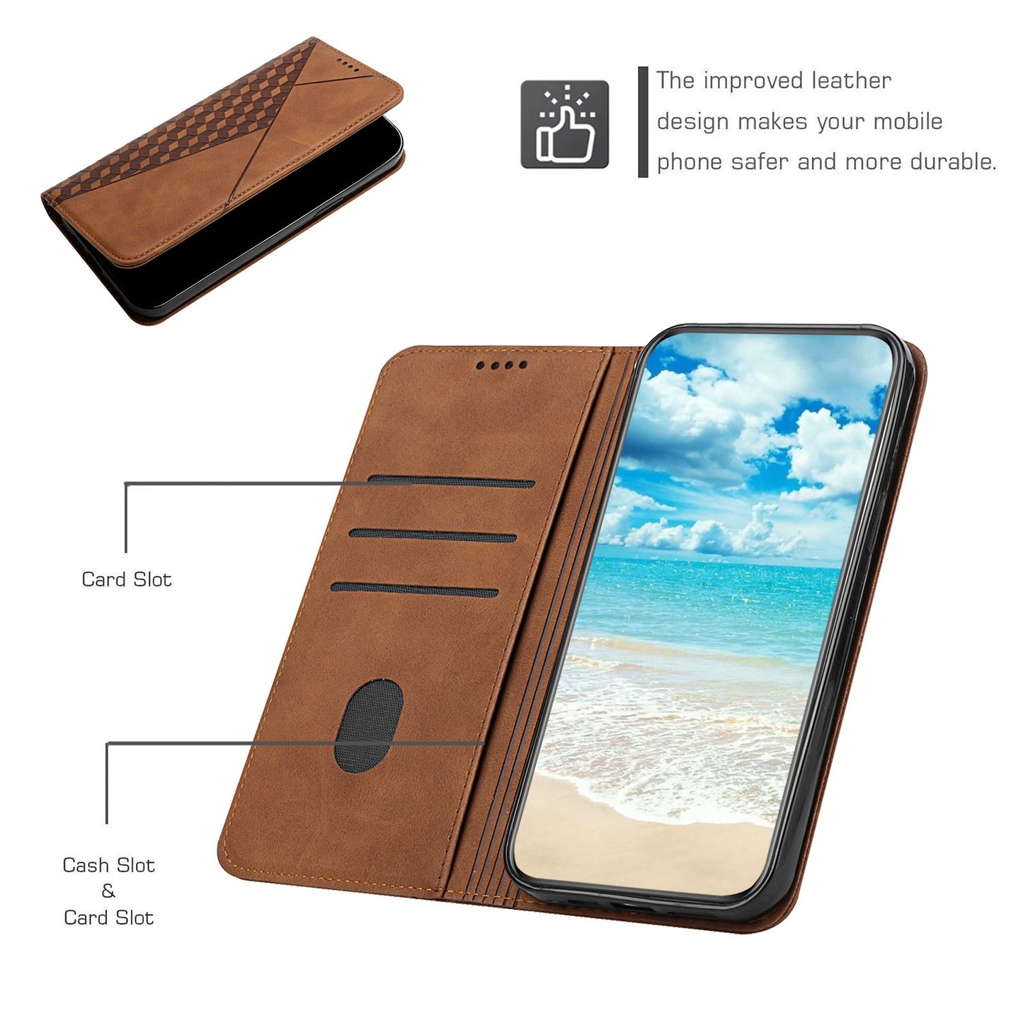 Skin-touch Well-protected Auto-absorbed Magnetic Closure Rhombus Pattern Leather Phone Cover with Stand for Motorola Moto G60S