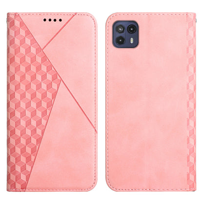 Auto-absorbed Magnetic Closing Rhombus Pattern Skin-touch Soft Inner TPU Case Leather Phone Cover with Stand for Motorola Moto G50 5G