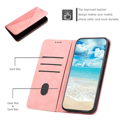 Auto-absorbed Magnetic Closing Rhombus Pattern Skin-touch Soft Inner TPU Case Leather Phone Cover with Stand for Motorola Moto G50 5G