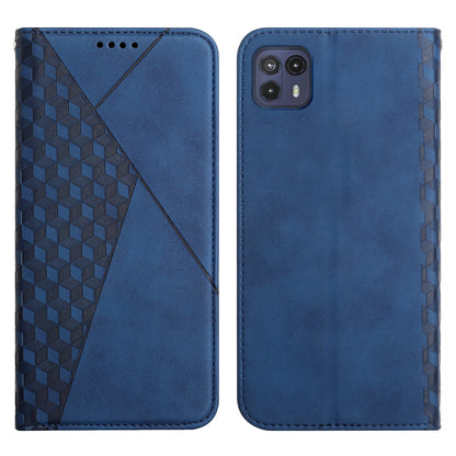 Auto-absorbed Magnetic Closing Rhombus Pattern Skin-touch Soft Inner TPU Case Leather Phone Cover with Stand for Motorola Moto G50 5G