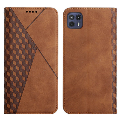 Auto-absorbed Magnetic Closing Rhombus Pattern Skin-touch Soft Inner TPU Case Leather Phone Cover with Stand for Motorola Moto G50 5G