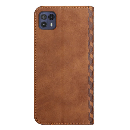 Auto-absorbed Magnetic Closing Rhombus Pattern Skin-touch Soft Inner TPU Case Leather Phone Cover with Stand for Motorola Moto G50 5G