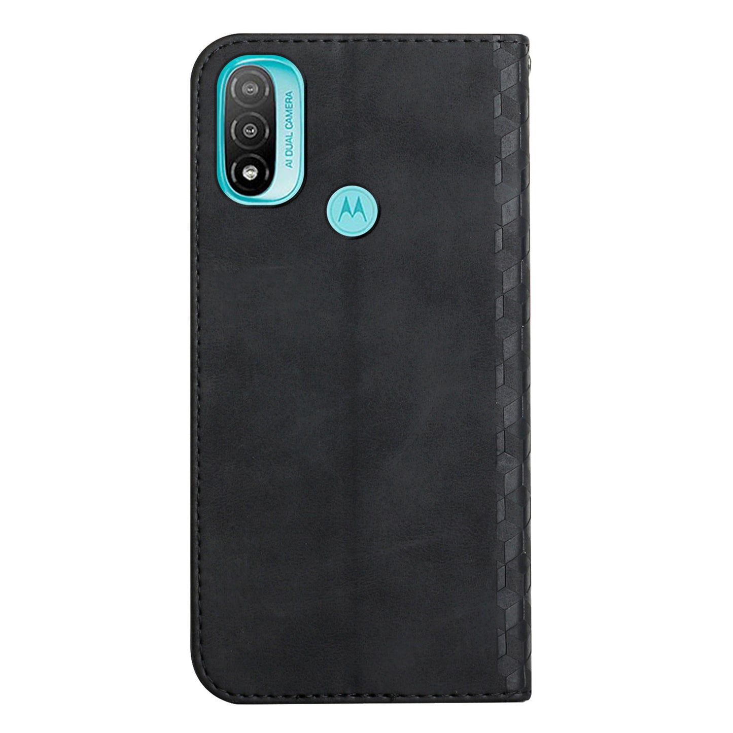 Soft TPU Inner Case + Leather Phone Cover Skin-touch Rhombus Pattern Auto-absorbed Magnetic Closure Stand Shell for Motorola Moto E20/E30/E40