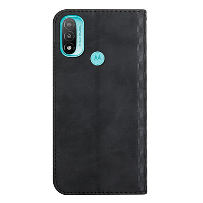 Soft TPU Inner Case + Leather Phone Cover Skin-touch Rhombus Pattern Auto-absorbed Magnetic Closure Stand Shell for Motorola Moto E20/E30/E40