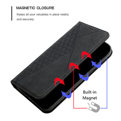 Soft TPU Inner Case + Leather Phone Cover Skin-touch Rhombus Pattern Auto-absorbed Magnetic Closure Stand Shell for Motorola Moto E20/E30/E40